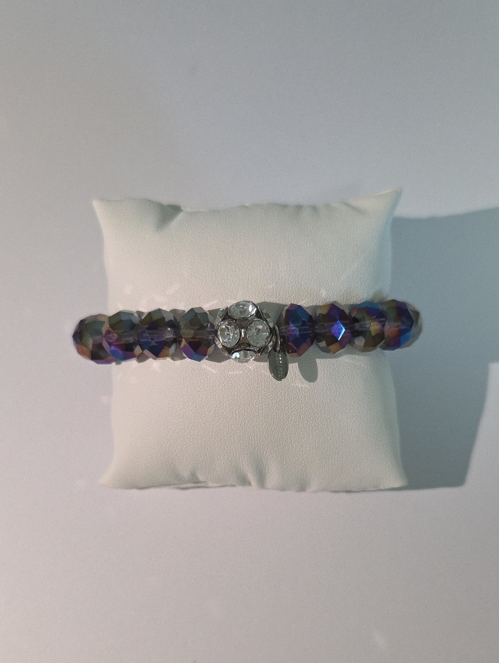 Iridescent Faceted Crystal Stretch Bracelet with Rhinestone Accent